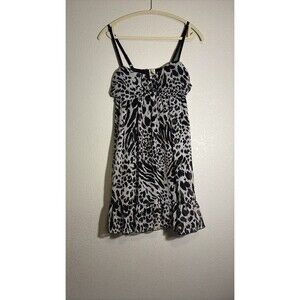 Vintage Prima Y2K Black White Animal Print Sheer Chiffon Babydoll Dress Medium